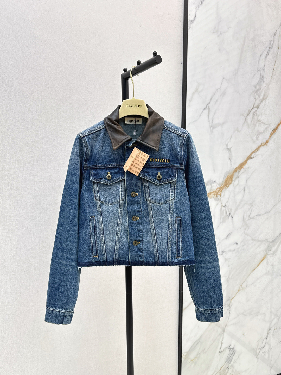 Mi 25 Leather collar denim jacket(BLUE/GRAY)