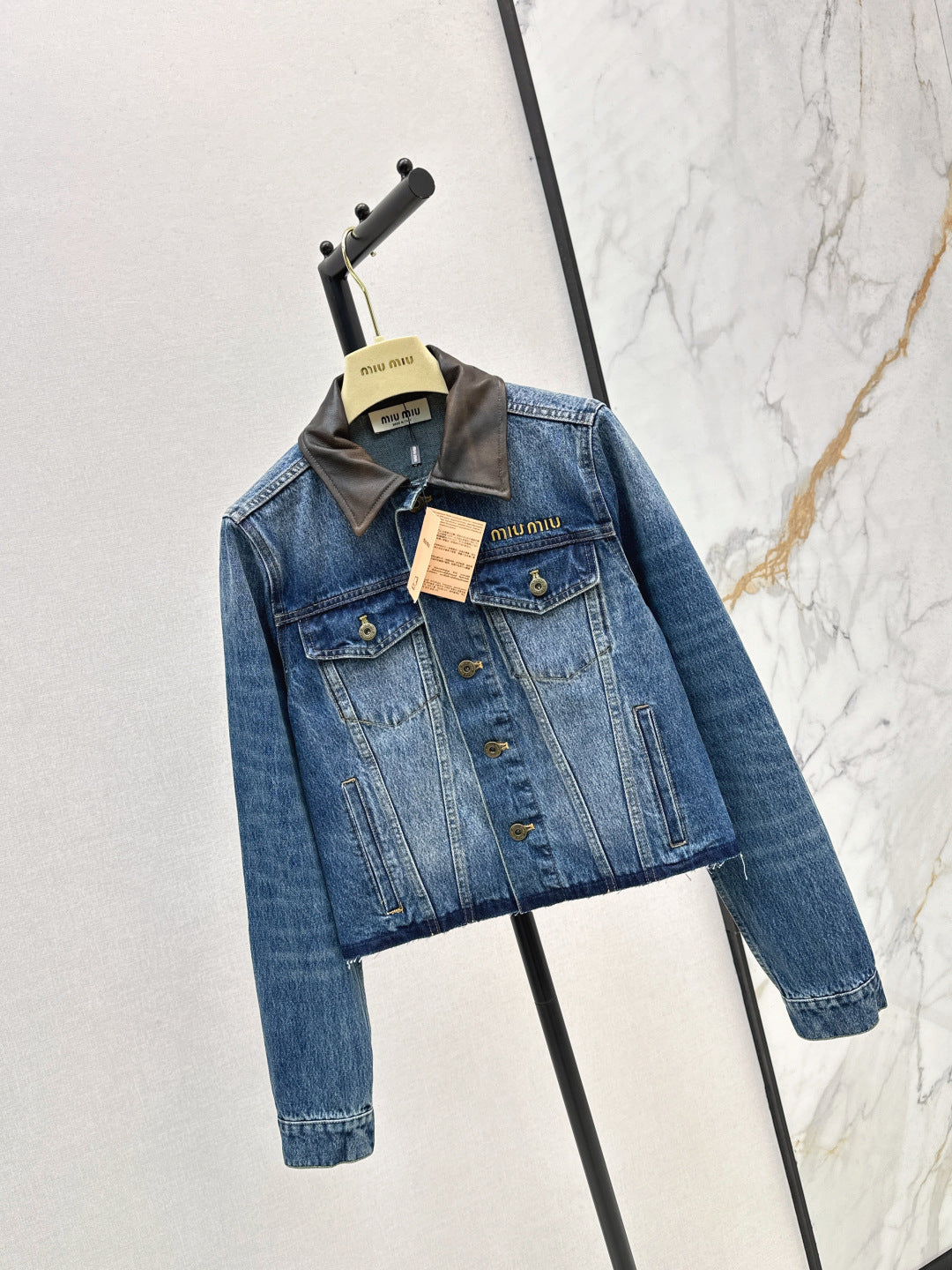 Mi 25 Leather collar denim jacket(BLUE/GRAY)