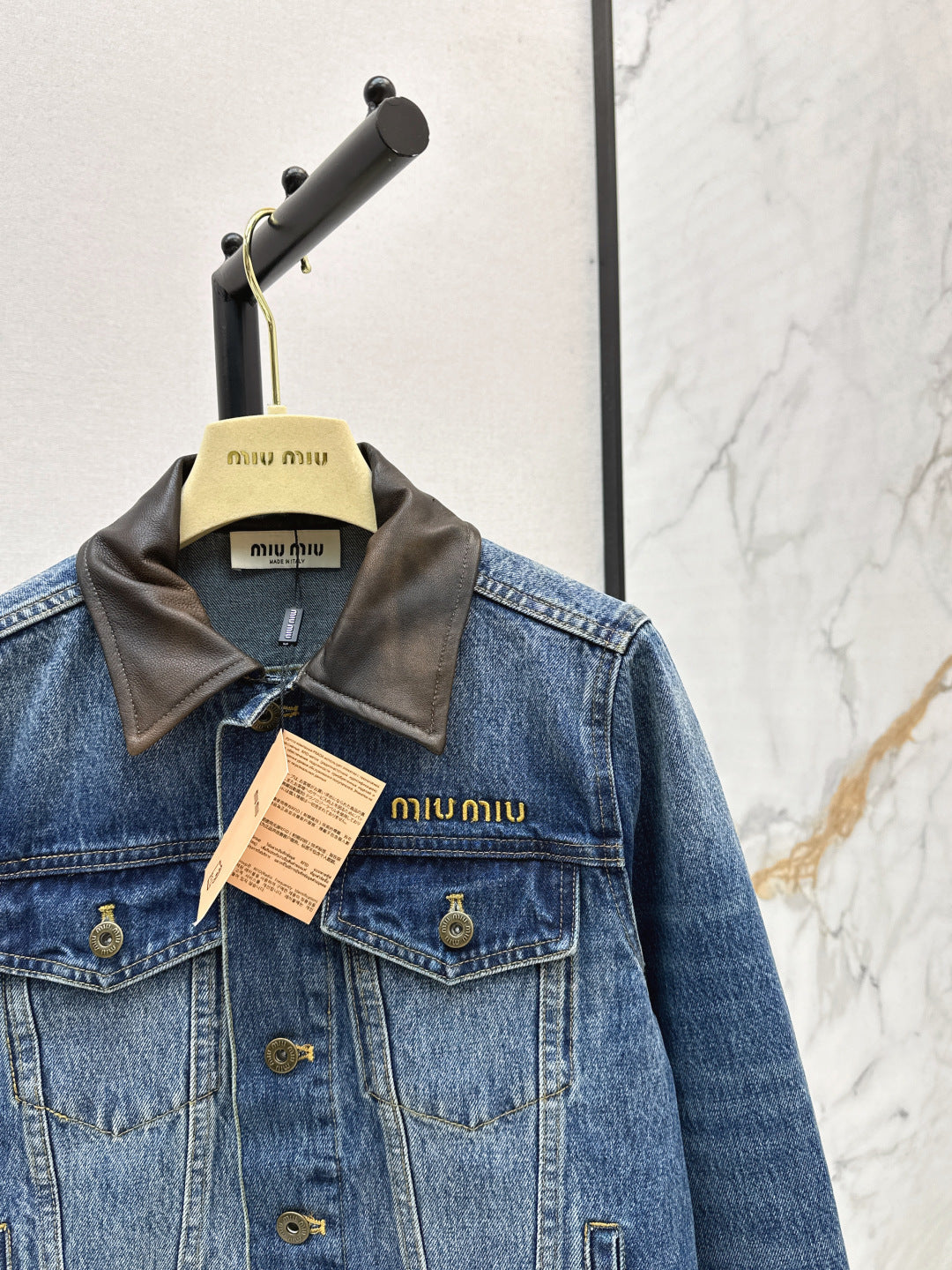 Mi 25 Leather collar denim jacket(BLUE/GRAY)