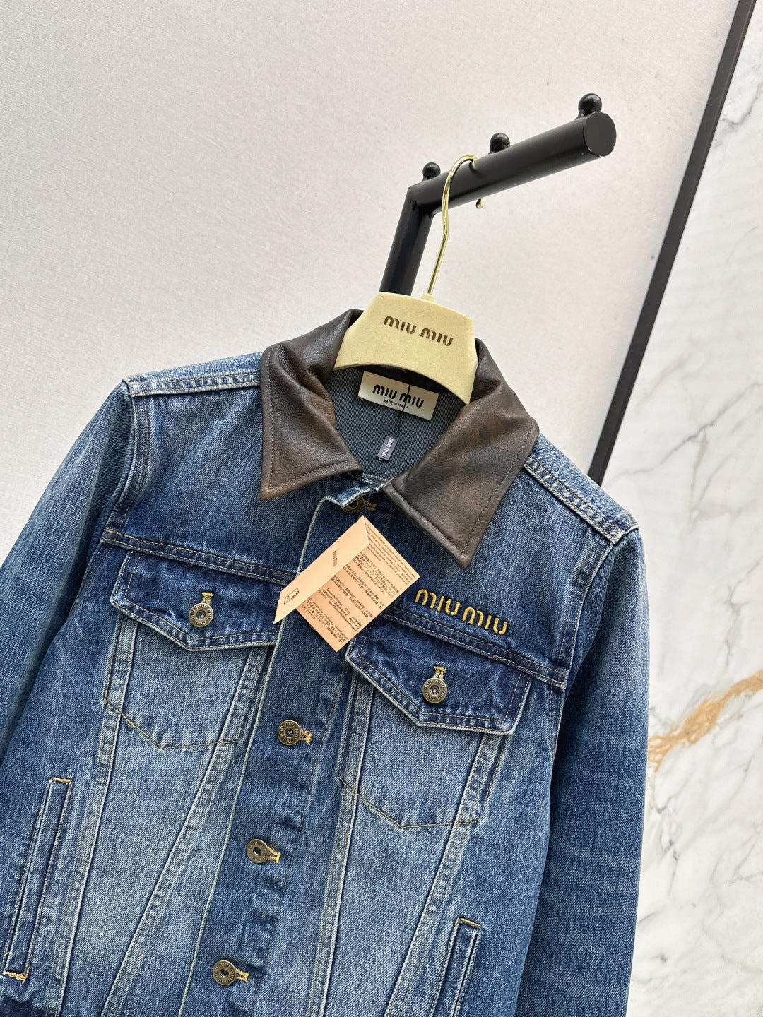 Mi 25 Leather collar denim jacket(BLUE/GRAY)