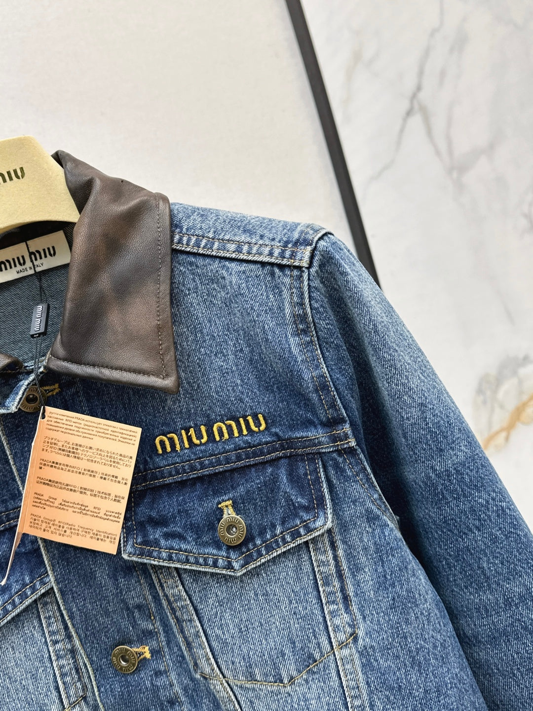 Mi 25 Leather collar denim jacket(BLUE/GRAY)