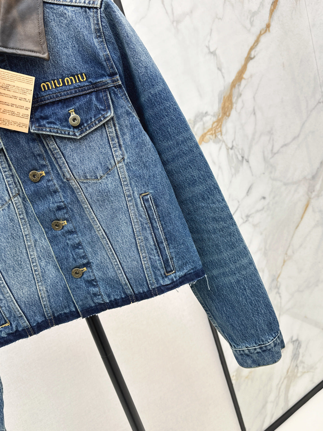 Mi 25 Leather collar denim jacket(BLUE/GRAY)