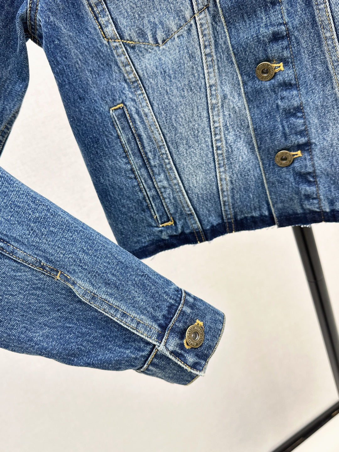 Mi 25 Leather collar denim jacket(BLUE/GRAY)
