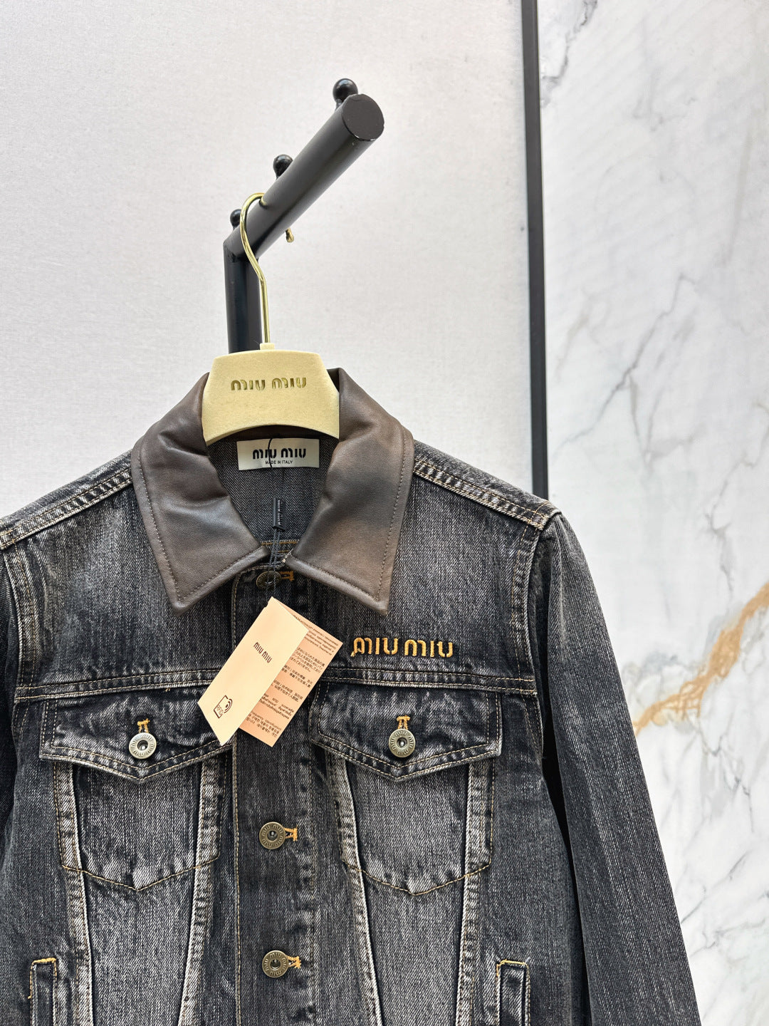Mi 25 Leather collar denim jacket(BLUE/GRAY)