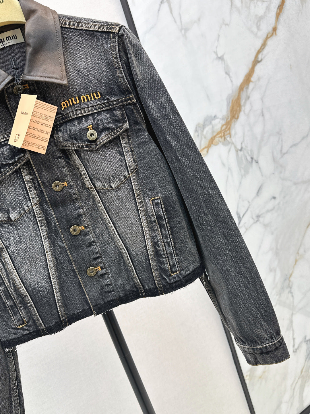 Mi 25 Leather collar denim jacket(BLUE/GRAY)