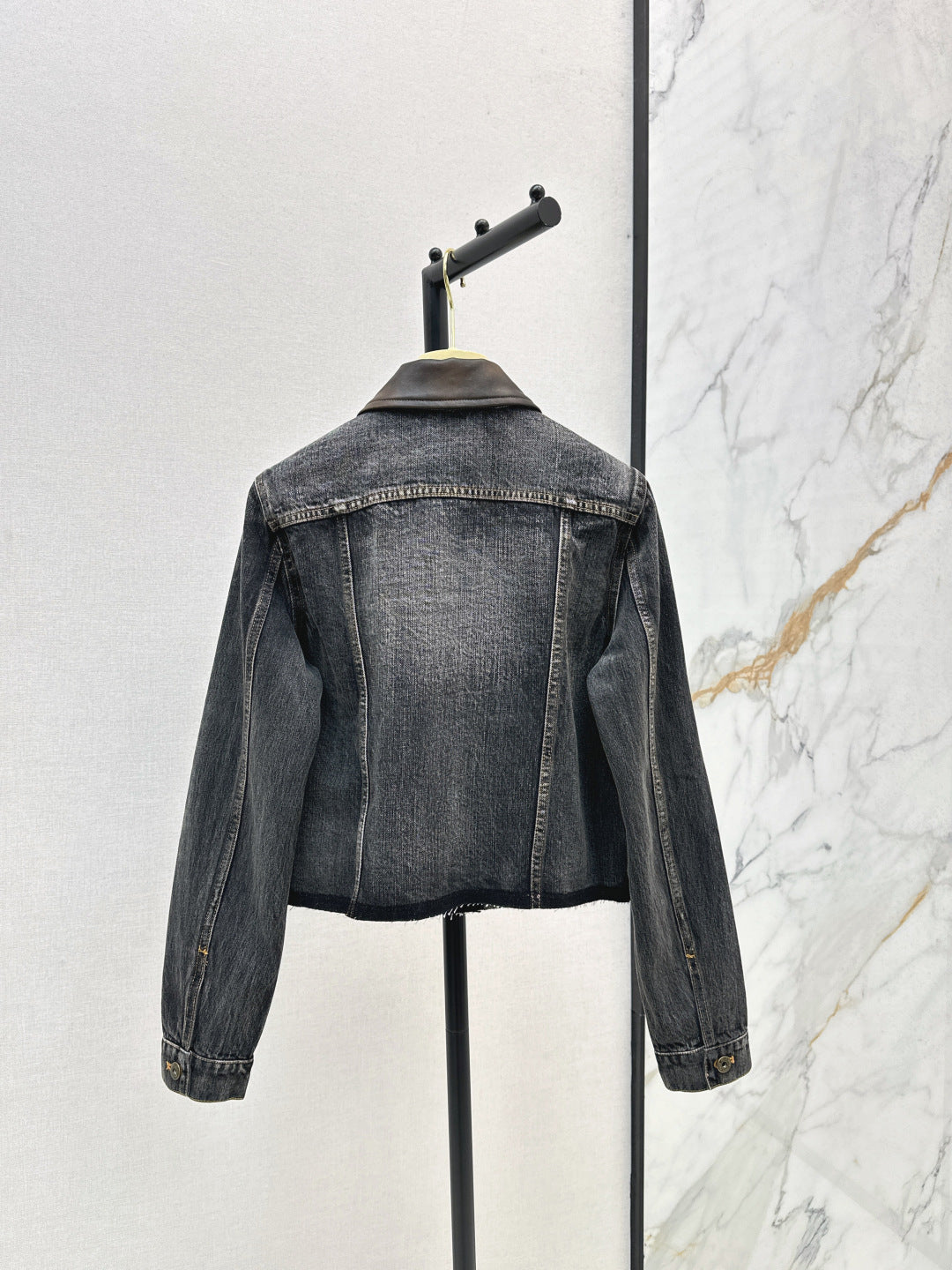 Mi 25 Leather collar denim jacket(BLUE/GRAY)