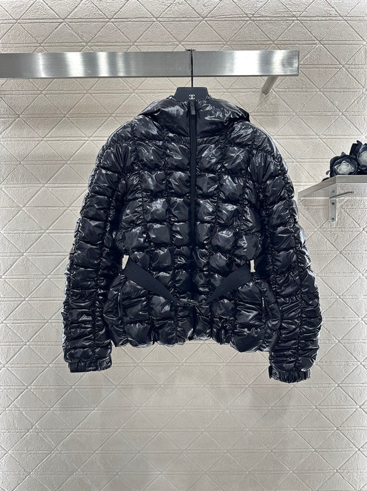 Mon 25 Stand up collar belt down jacket (made of waterproof and windproof material)(BLACK/PINK)