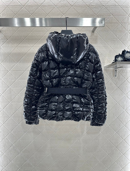 Mon 25 Stand up collar belt down jacket (made of waterproof and windproof material)(BLACK/PINK)