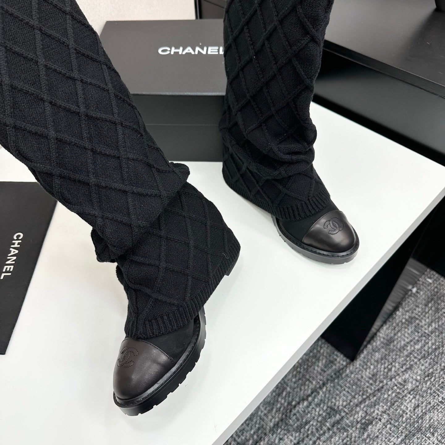 C 25 Knitted wool sheepskin boots(BLACK/BEIGI/BROWN)