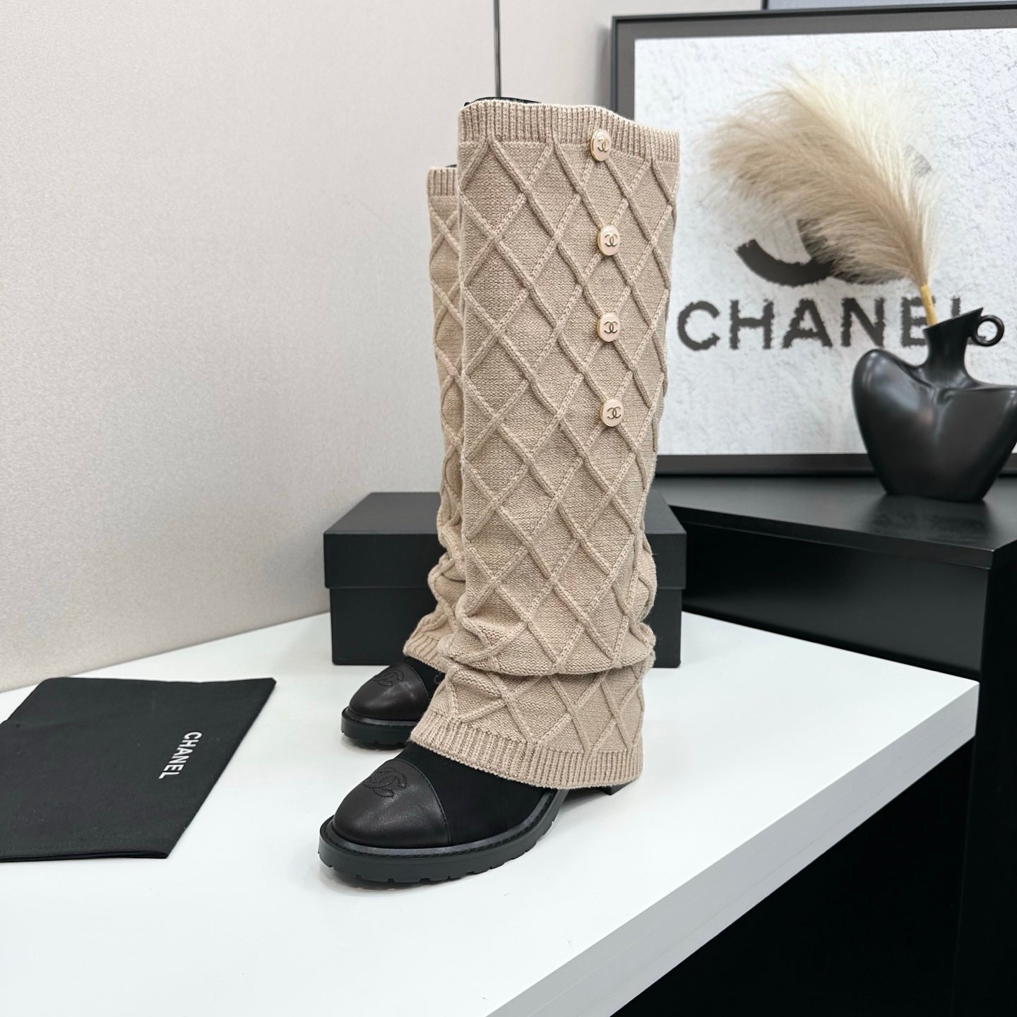 C 25 Knitted wool sheepskin boots(BLACK/BEIGI/BROWN)
