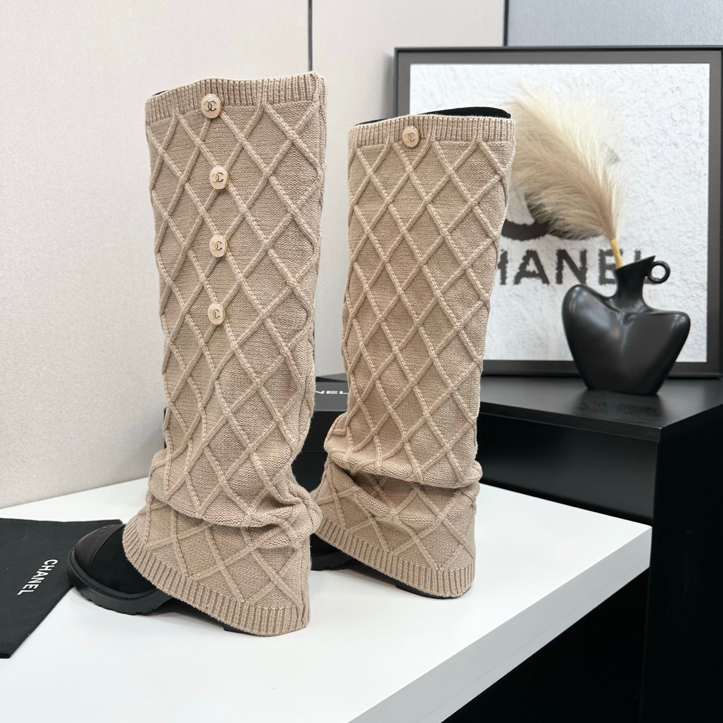 C 25 Knitted wool sheepskin boots(BLACK/BEIGI/BROWN)