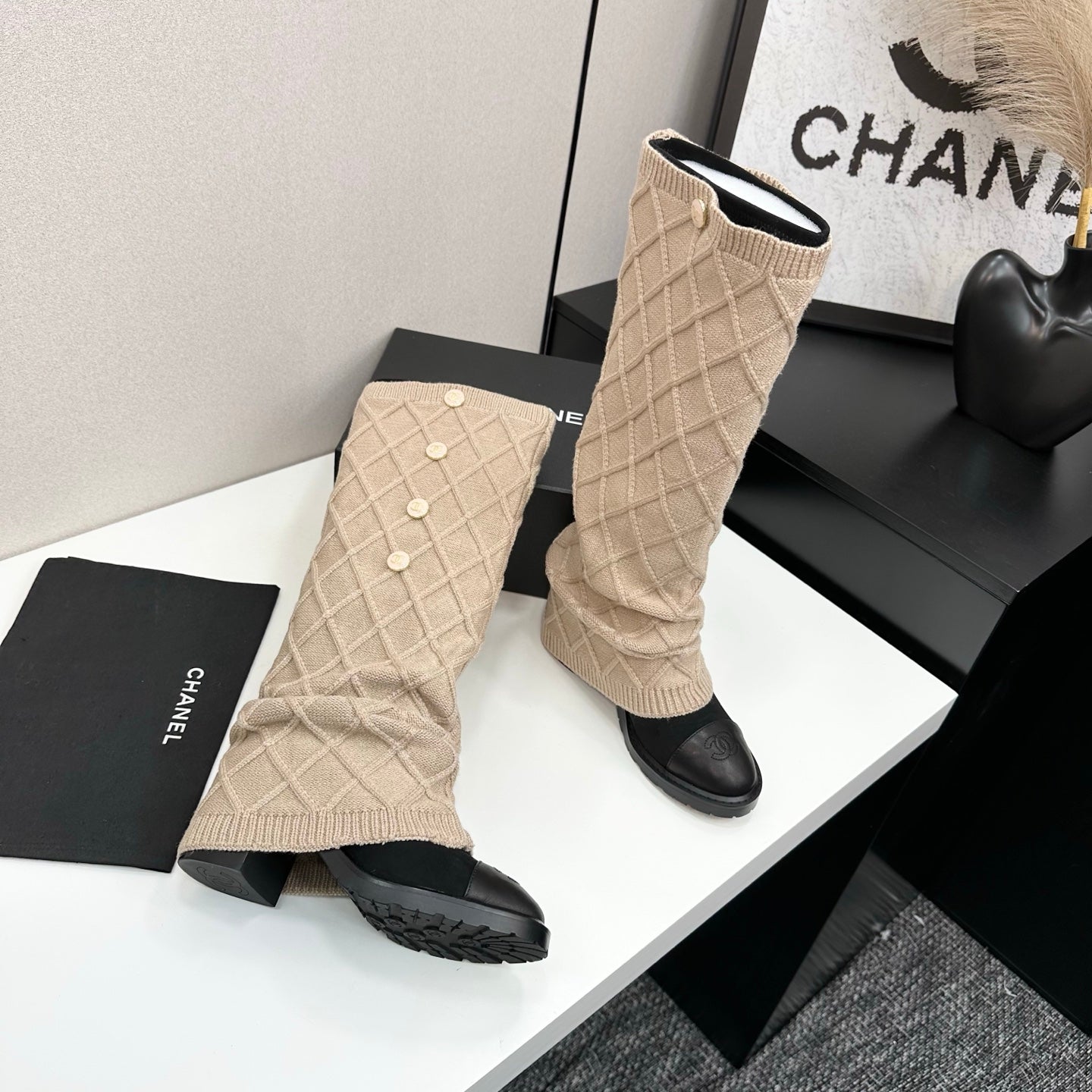 C 25 Knitted wool sheepskin boots(BLACK/BEIGI/BROWN)