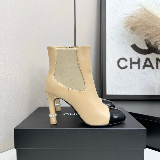 C 25 Pearl decoration, high heels and short boots(RED/BLACK/WINE RED)