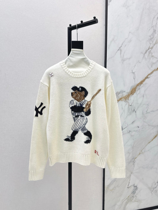 Ral 25 New joint baseball bear wool sweater(WHITE/NAVY)