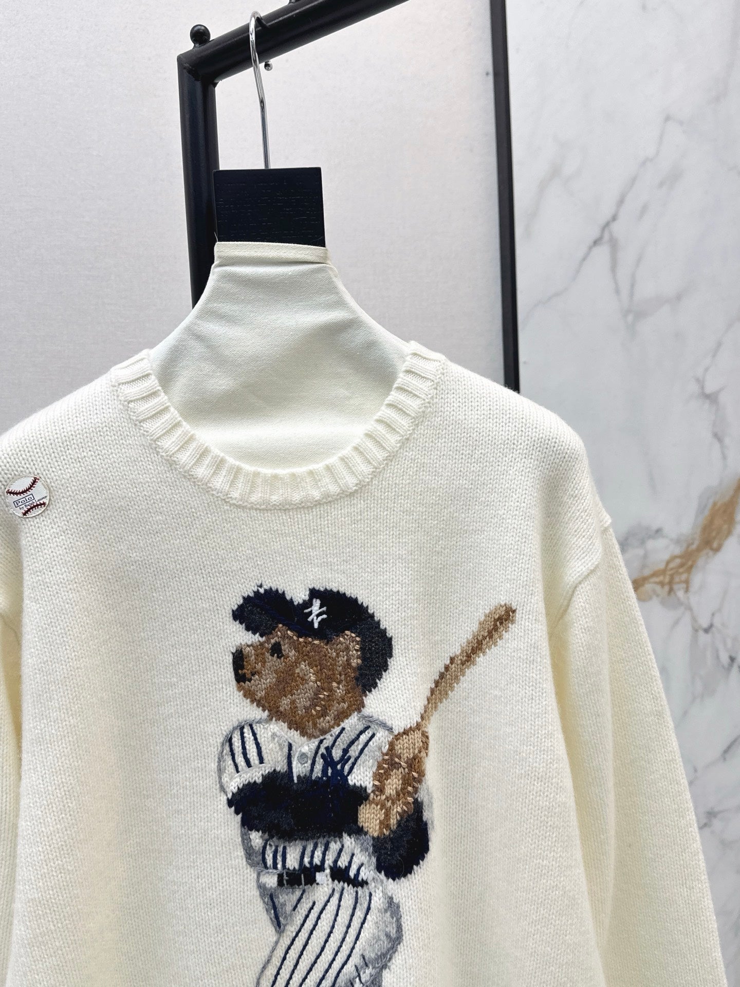 Ral 25 New joint baseball bear wool sweater(WHITE/NAVY)
