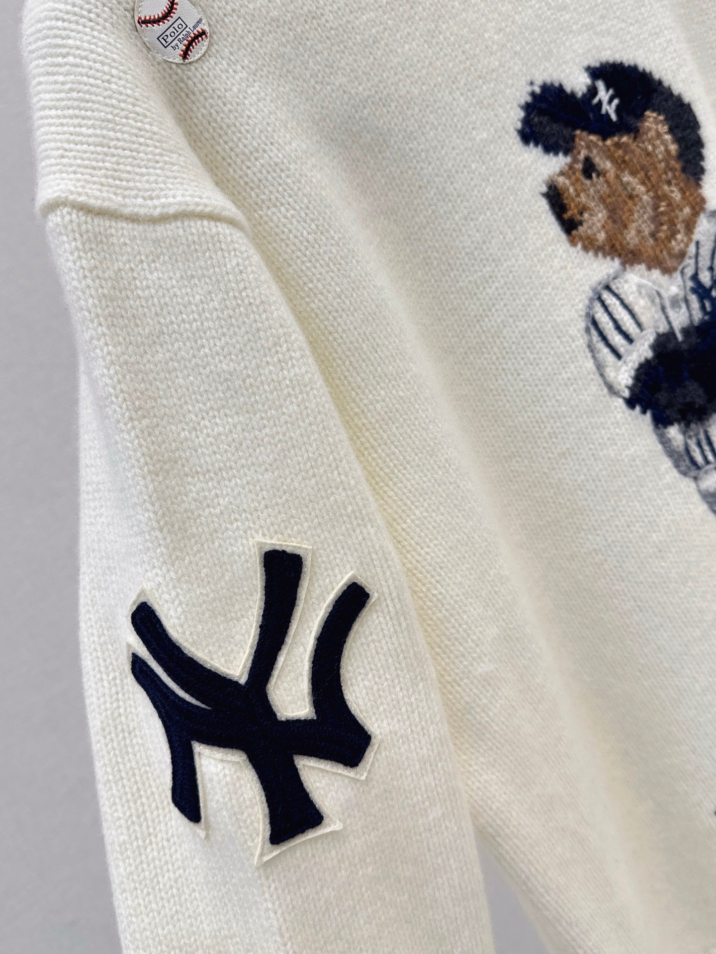 Ral 25 New joint baseball bear wool sweater(WHITE/NAVY)