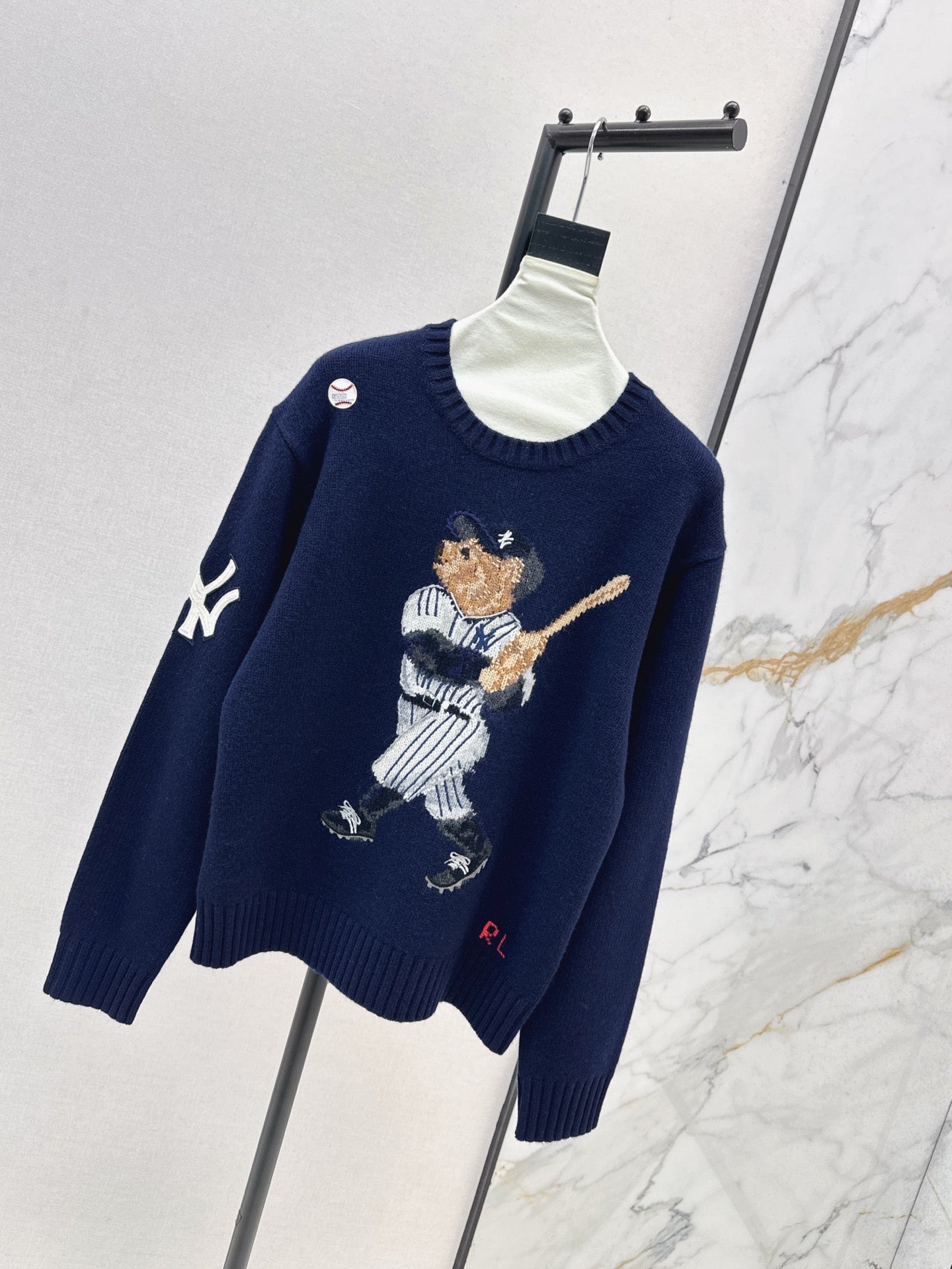 Ral 25 New joint baseball bear wool sweater(WHITE/NAVY)
