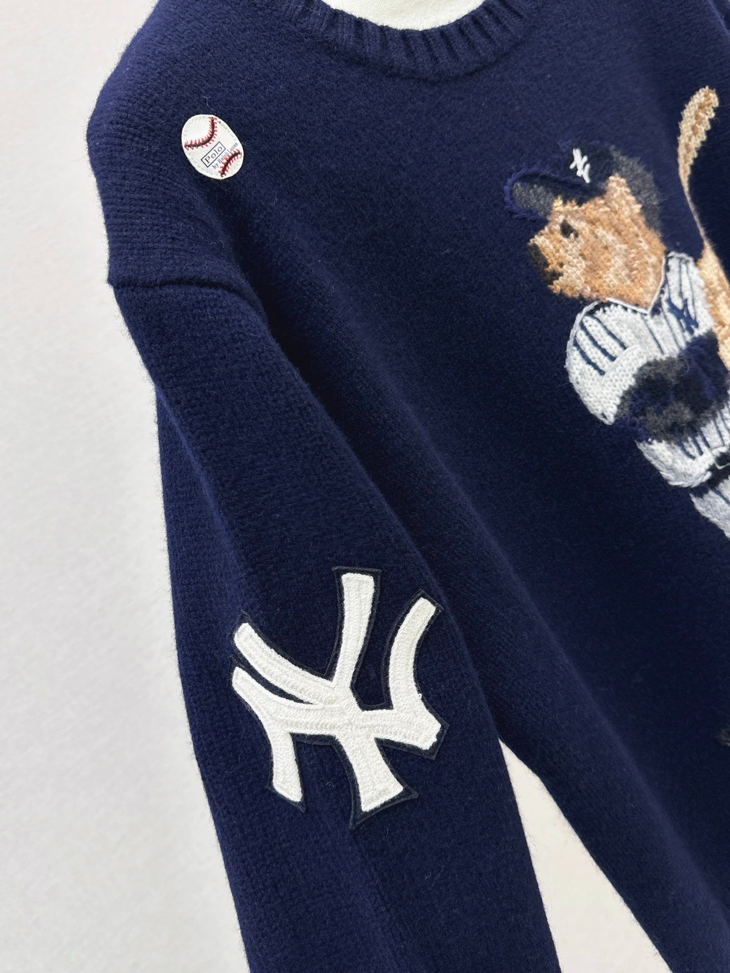 Ral 25 New joint baseball bear wool sweater(WHITE/NAVY)