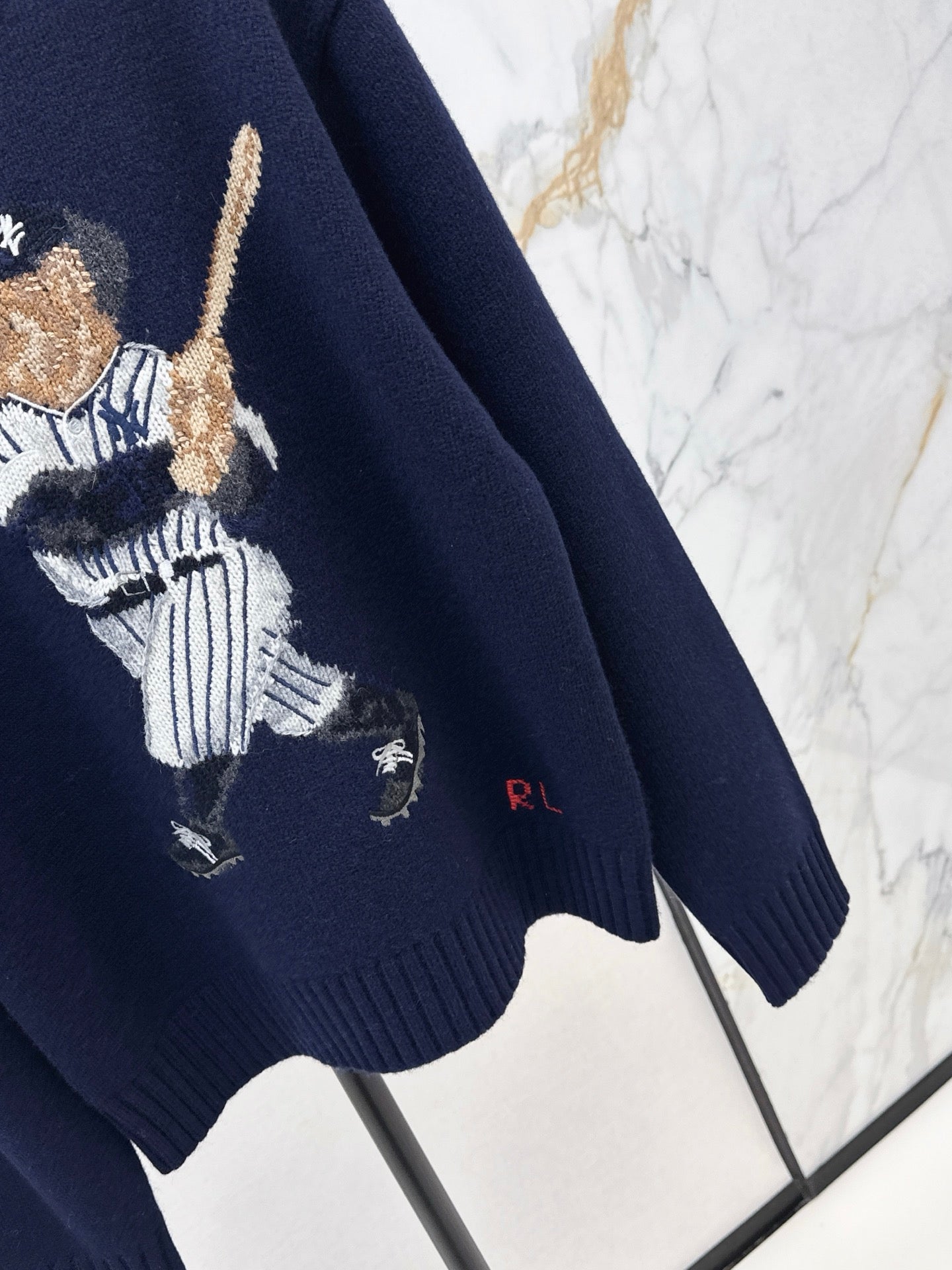 Ral 25 New joint baseball bear wool sweater(WHITE/NAVY)