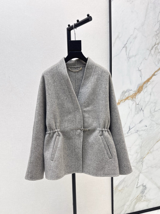 He 25 New wool double-faced nylon mid-length coat(Dark gray/gray)