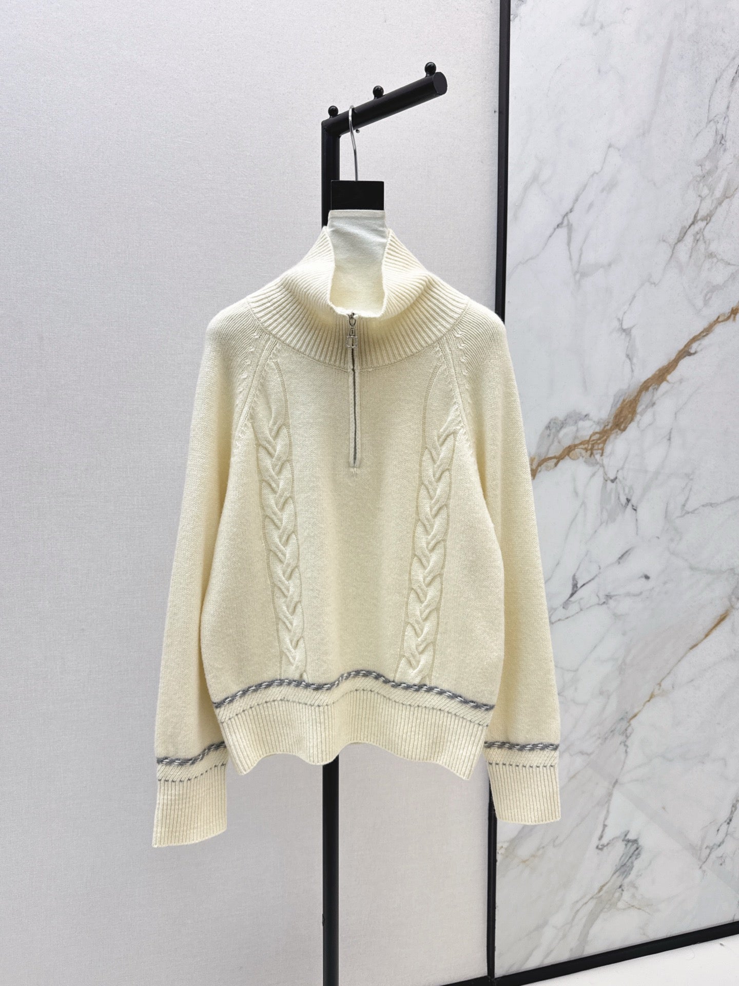 Lor 25 New style cable-knit half-open wool sweater(BEIGI/BORWN/GRAY)