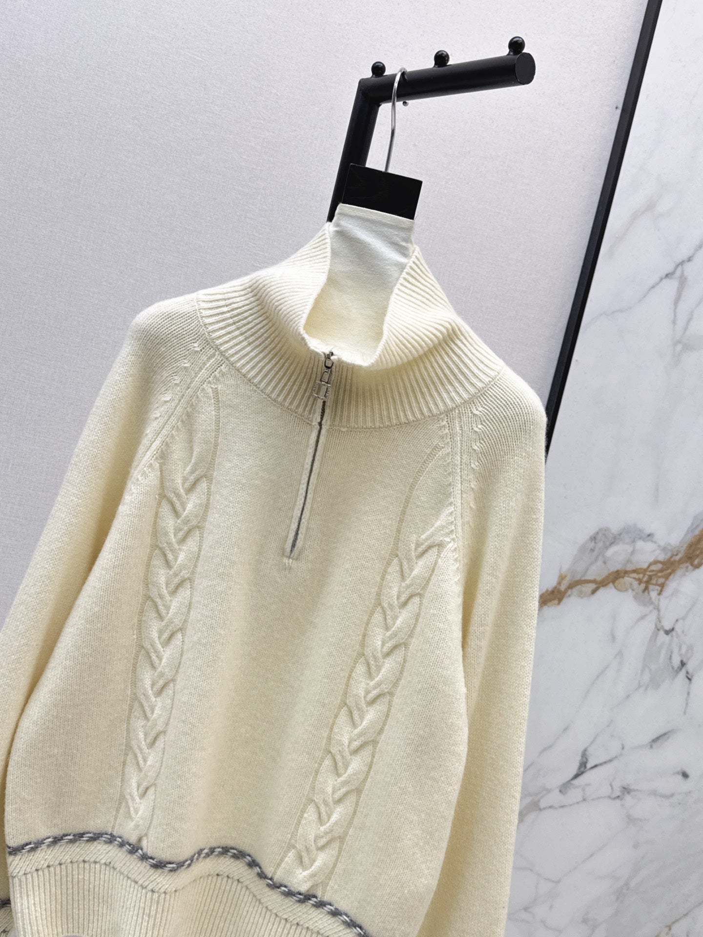 Lor 25 New style cable-knit half-open wool sweater(BEIGI/BORWN/GRAY)