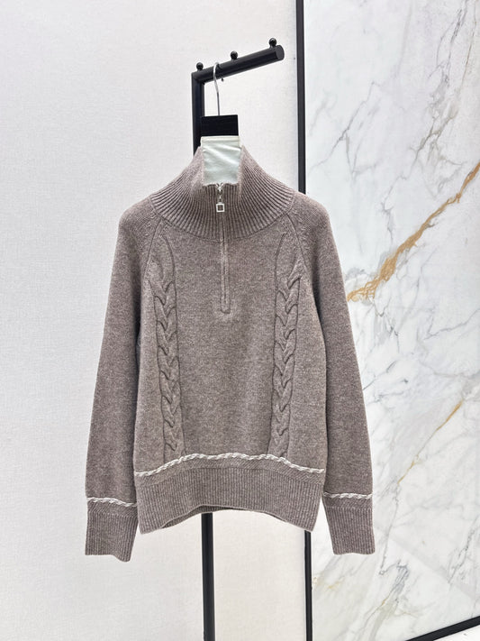 Lor 25 New style cable-knit half-open wool sweater(BEIGI/BORWN/GRAY)