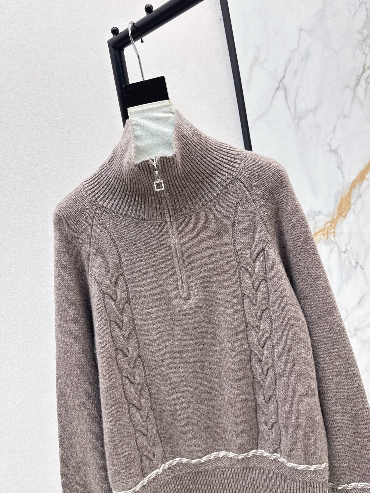 Lor 25 New style cable-knit half-open wool sweater(BEIGI/BORWN/GRAY)