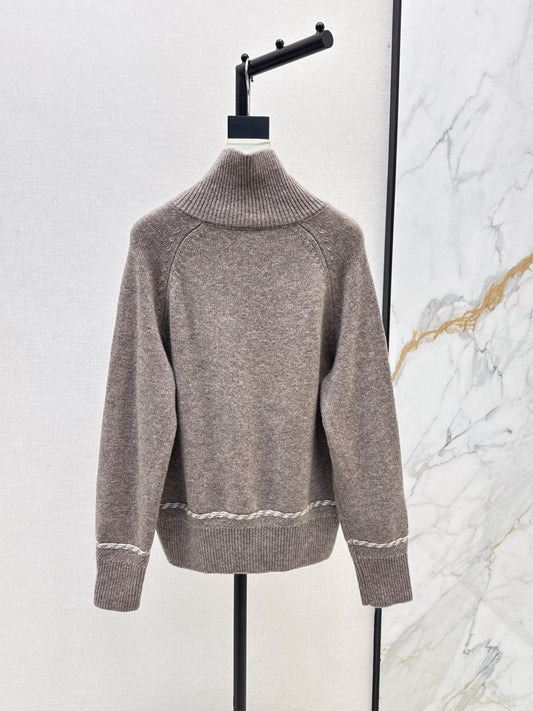 Lor 25 New style cable-knit half-open wool sweater(BEIGI/BORWN/GRAY)