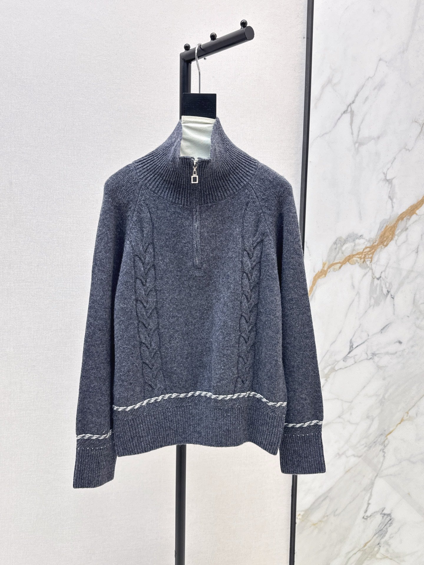 Lor 25 New style cable-knit half-open wool sweater(BEIGI/BORWN/GRAY)