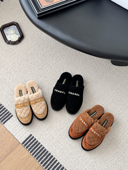 C 25K New furry half slippers(BROWN/BLACK/KHAKI)