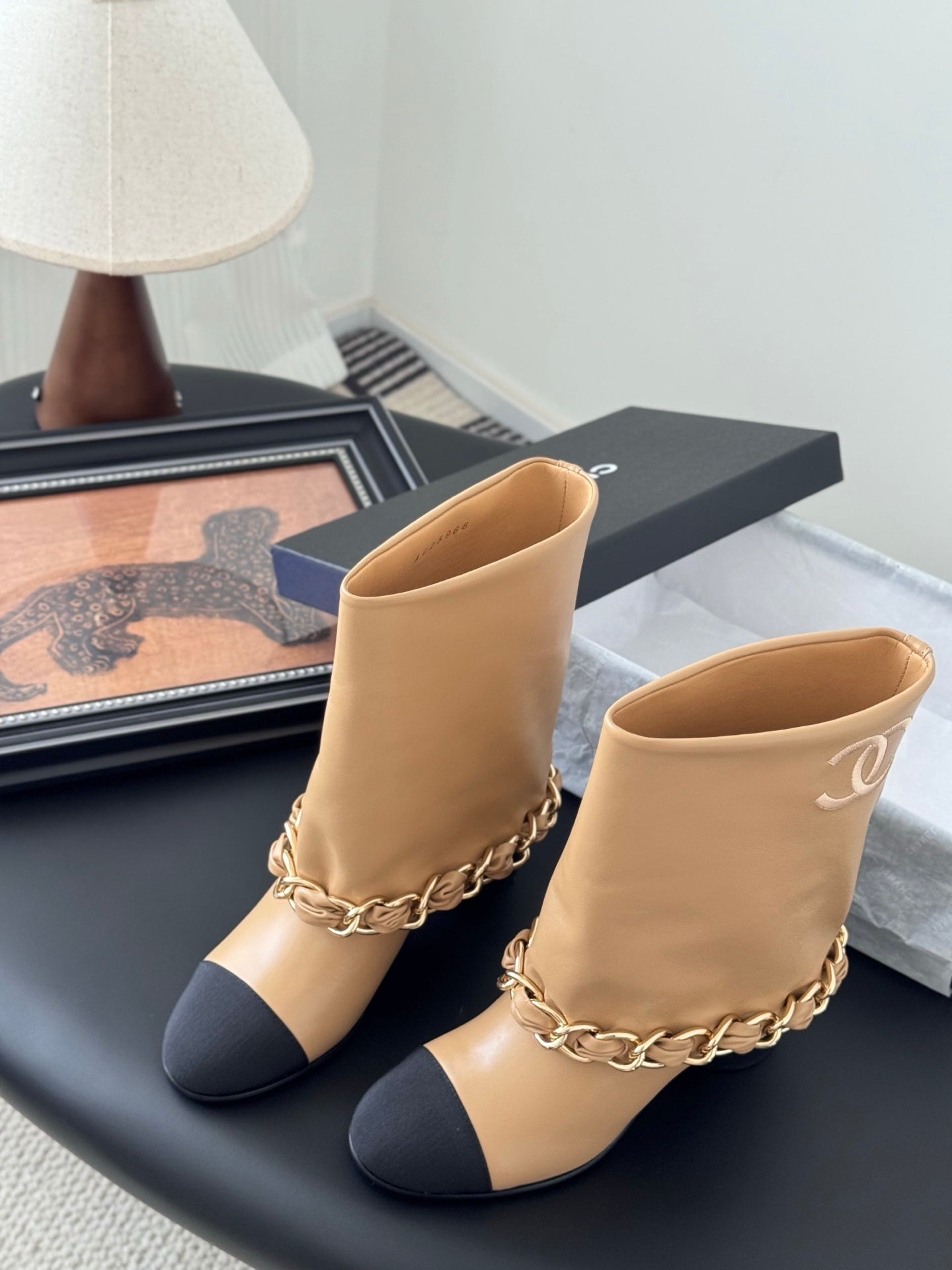 C 25K New chain mid-cut knight boots(KHAKI/WHITE)