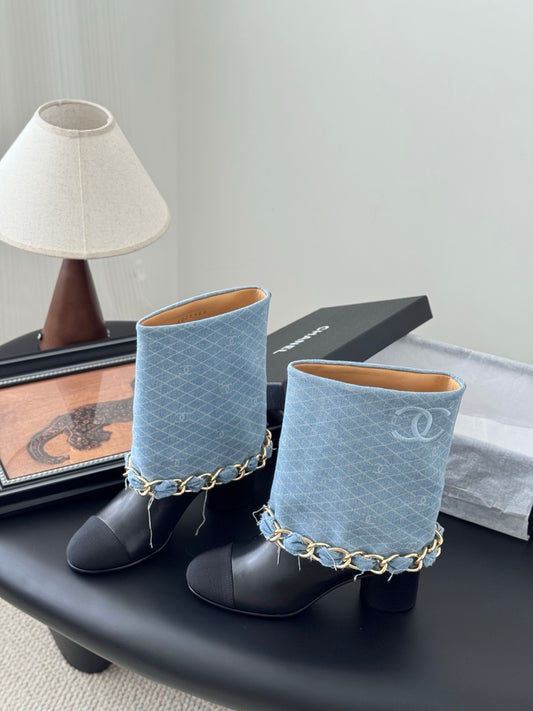 C 25K New chain mid-cut knight boots(BLUE/DARK BLUE)