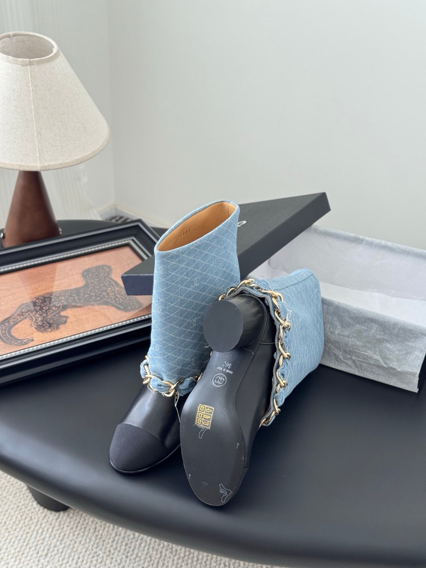 C 25K New chain mid-cut knight boots(BLUE/DARK BLUE)