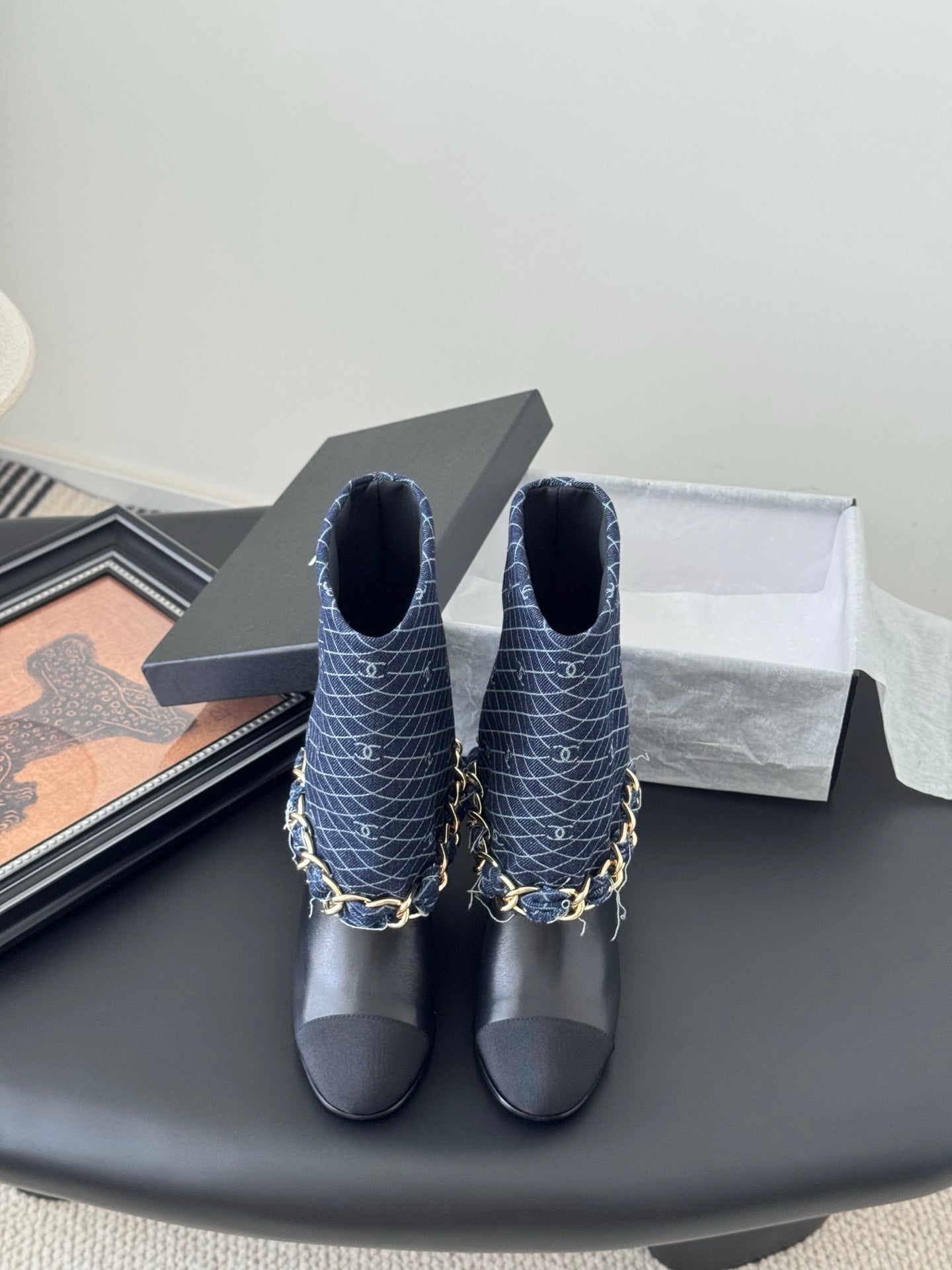 C 25K New chain mid-cut knight boots(BLUE/DARK BLUE)