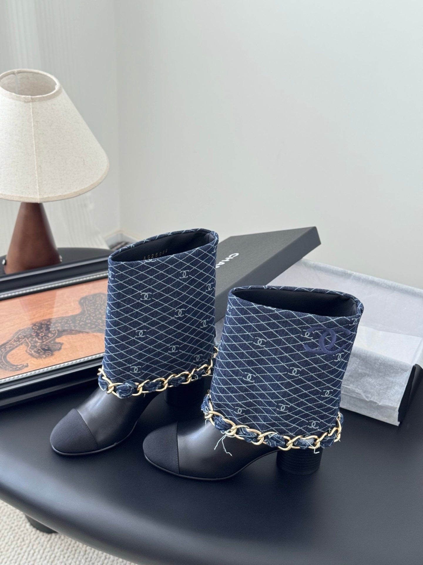 C 25K New chain mid-cut knight boots(BLUE/DARK BLUE)