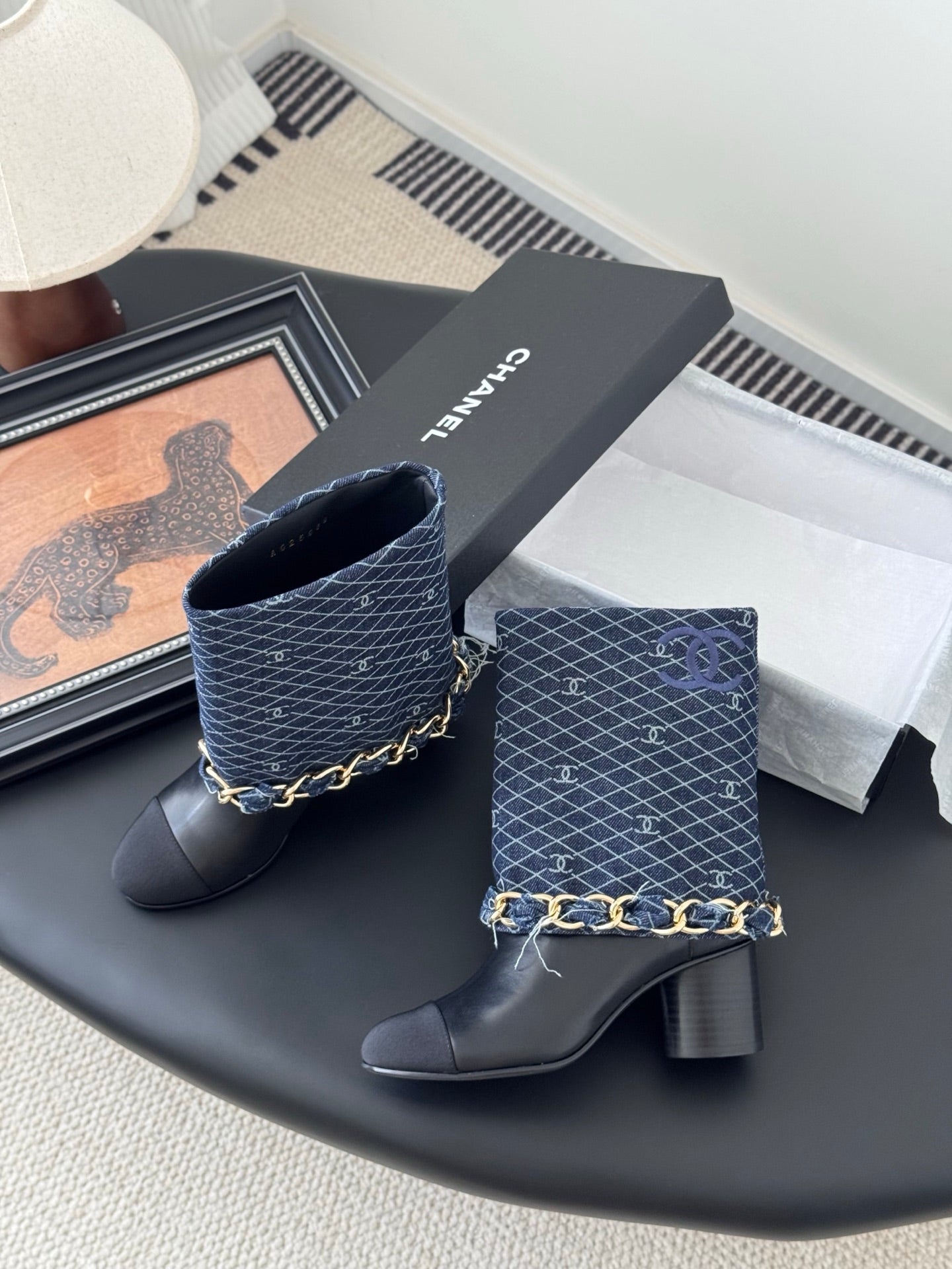 C 25K New chain mid-cut knight boots(BLUE/DARK BLUE)