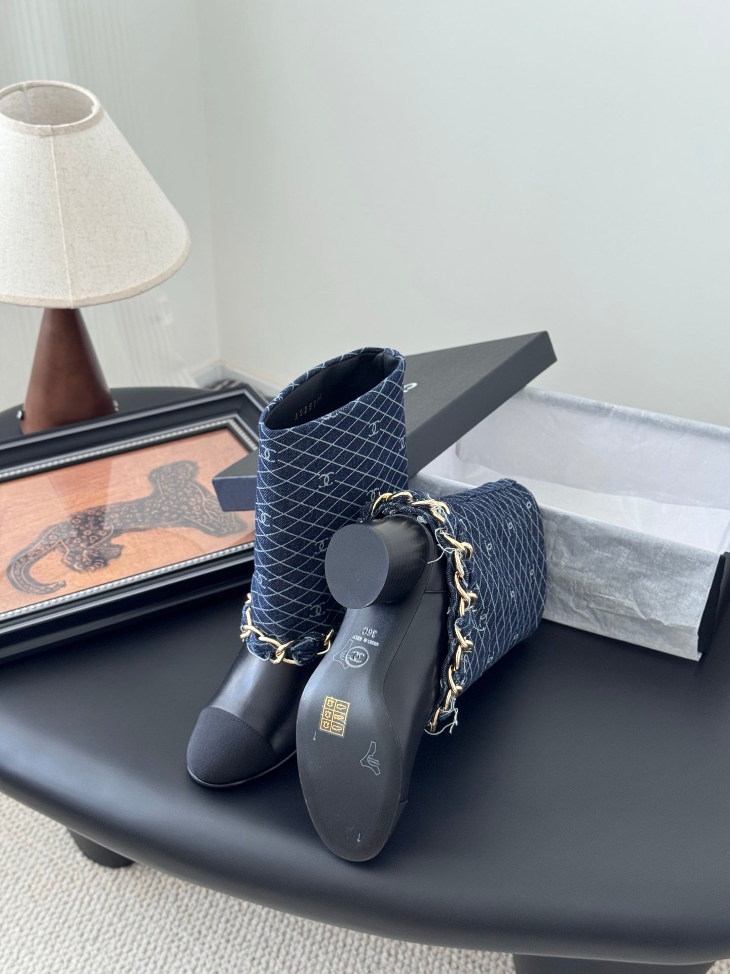 C 25K New chain mid-cut knight boots(BLUE/DARK BLUE)
