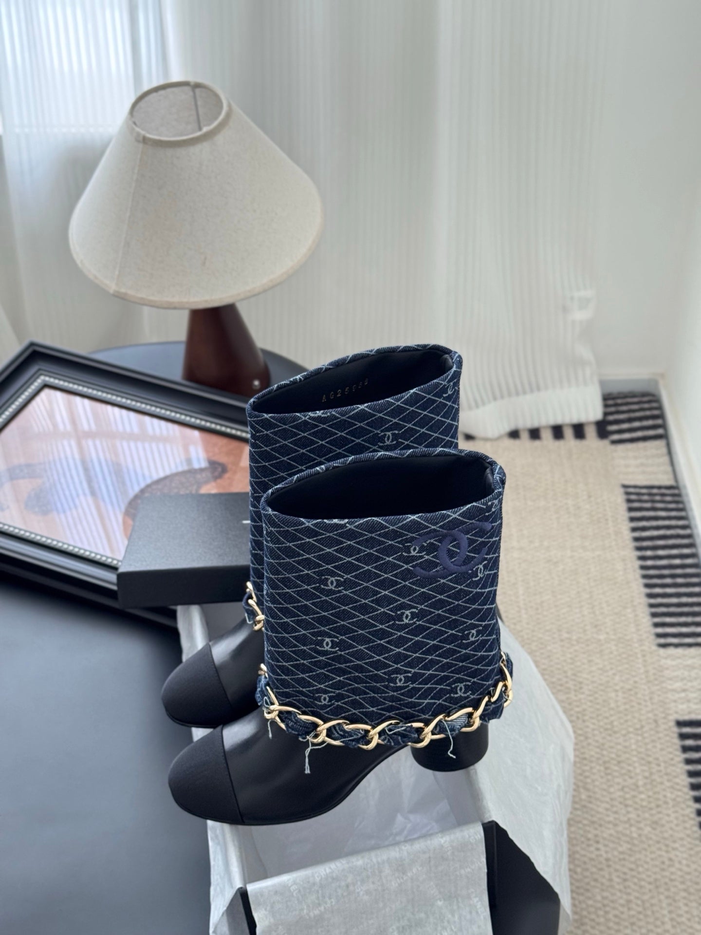 C 25K New chain mid-cut knight boots(BLUE/DARK BLUE)