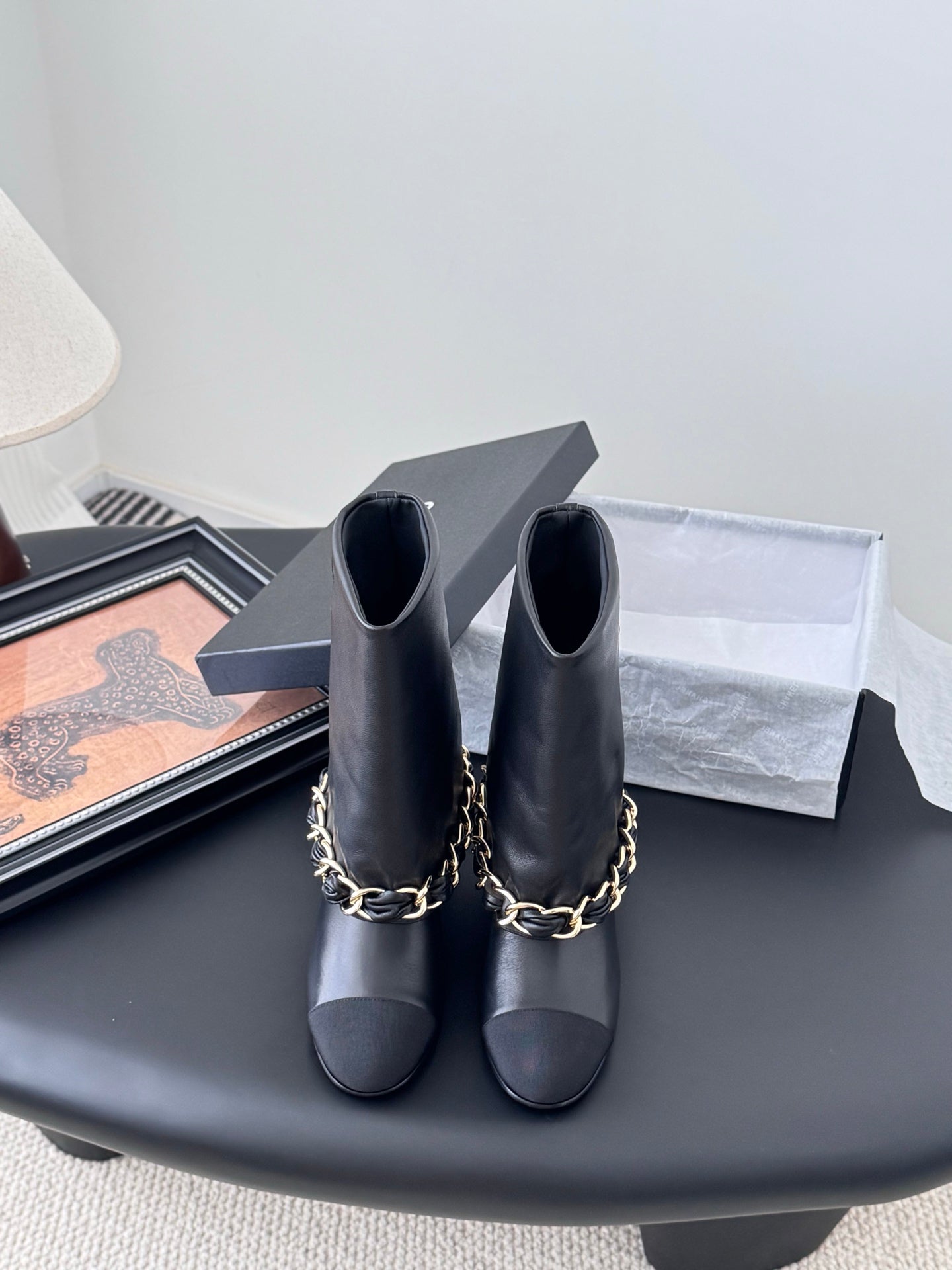 C 25K New chain mid-cut knight boots(Black/Glossy Black)