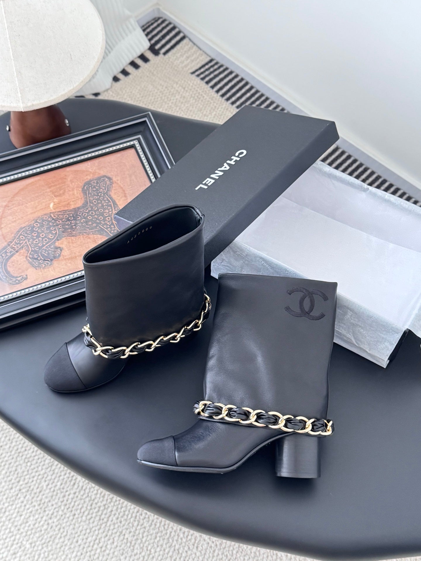 C 25K New chain mid-cut knight boots(Black/Glossy Black)