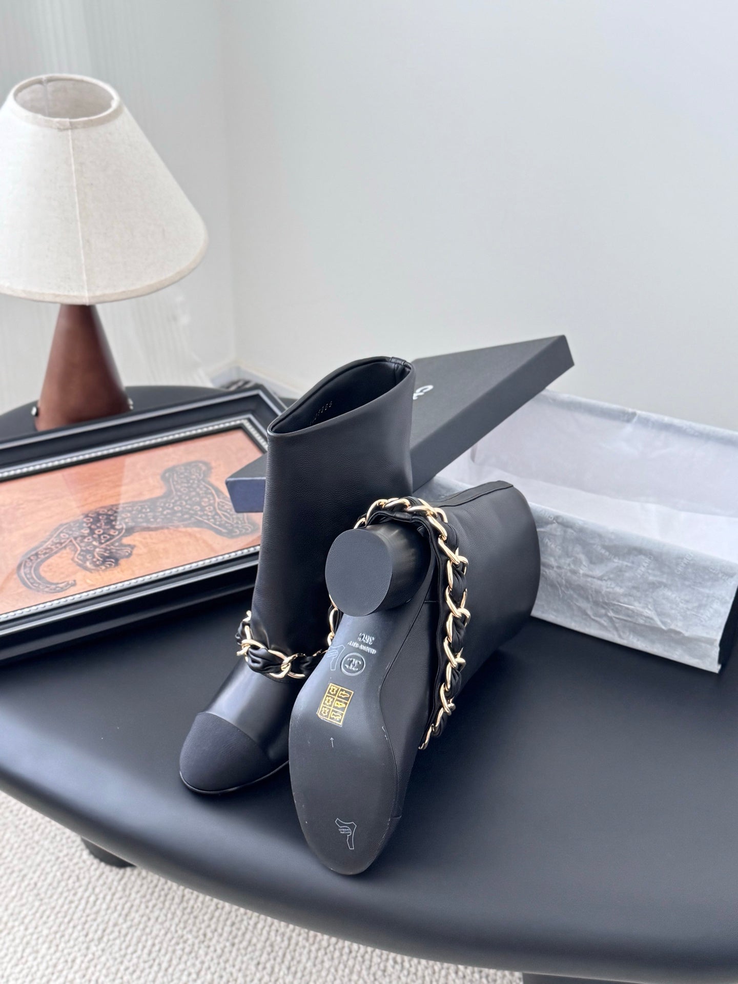 C 25K New chain mid-cut knight boots(Black/Glossy Black)