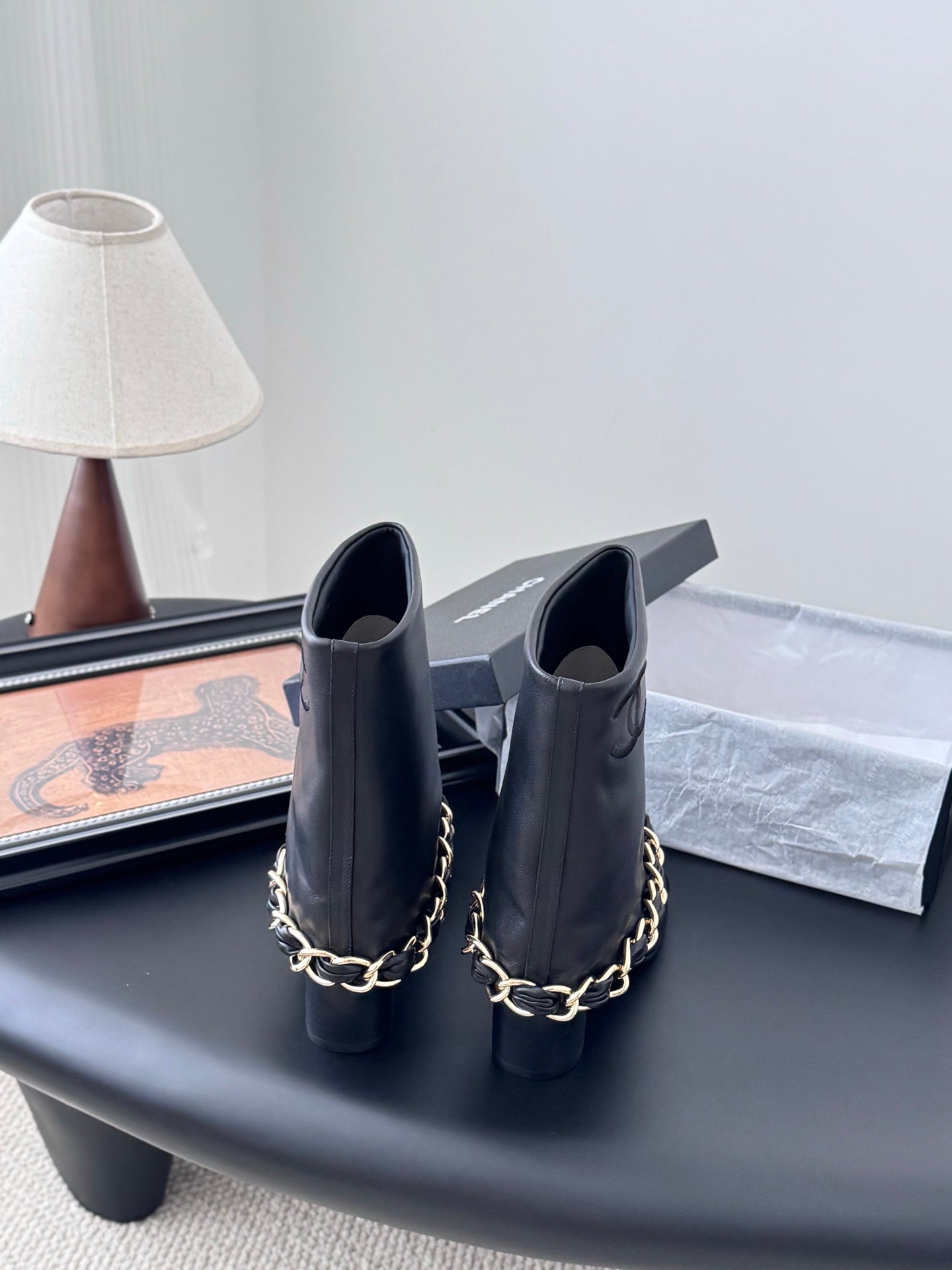 C 25K New chain mid-cut knight boots(Black/Glossy Black)