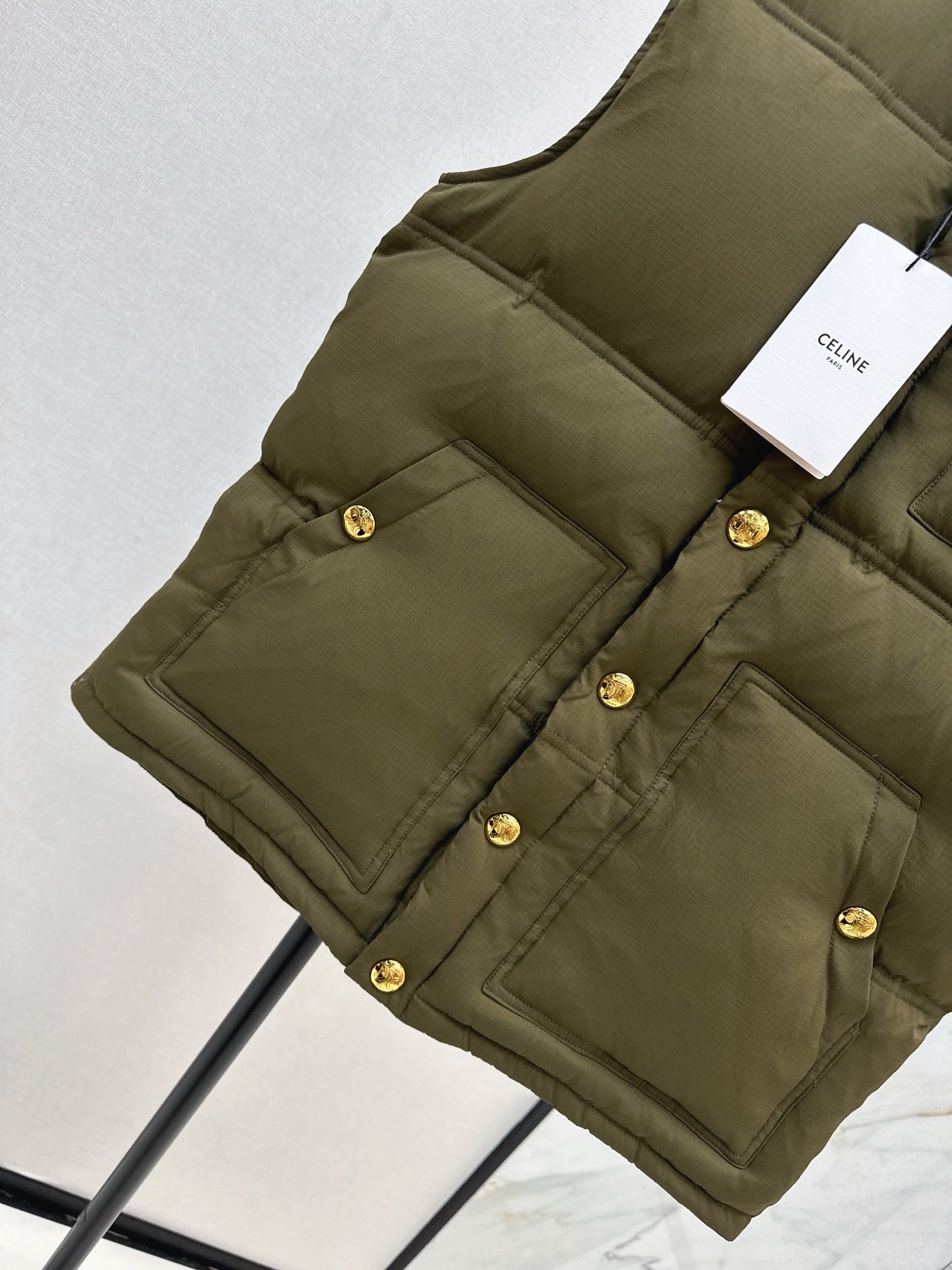 Ce 25 Stand-up collar down vest with embroidered pockets(KHAKI/BRWON/GREEN)