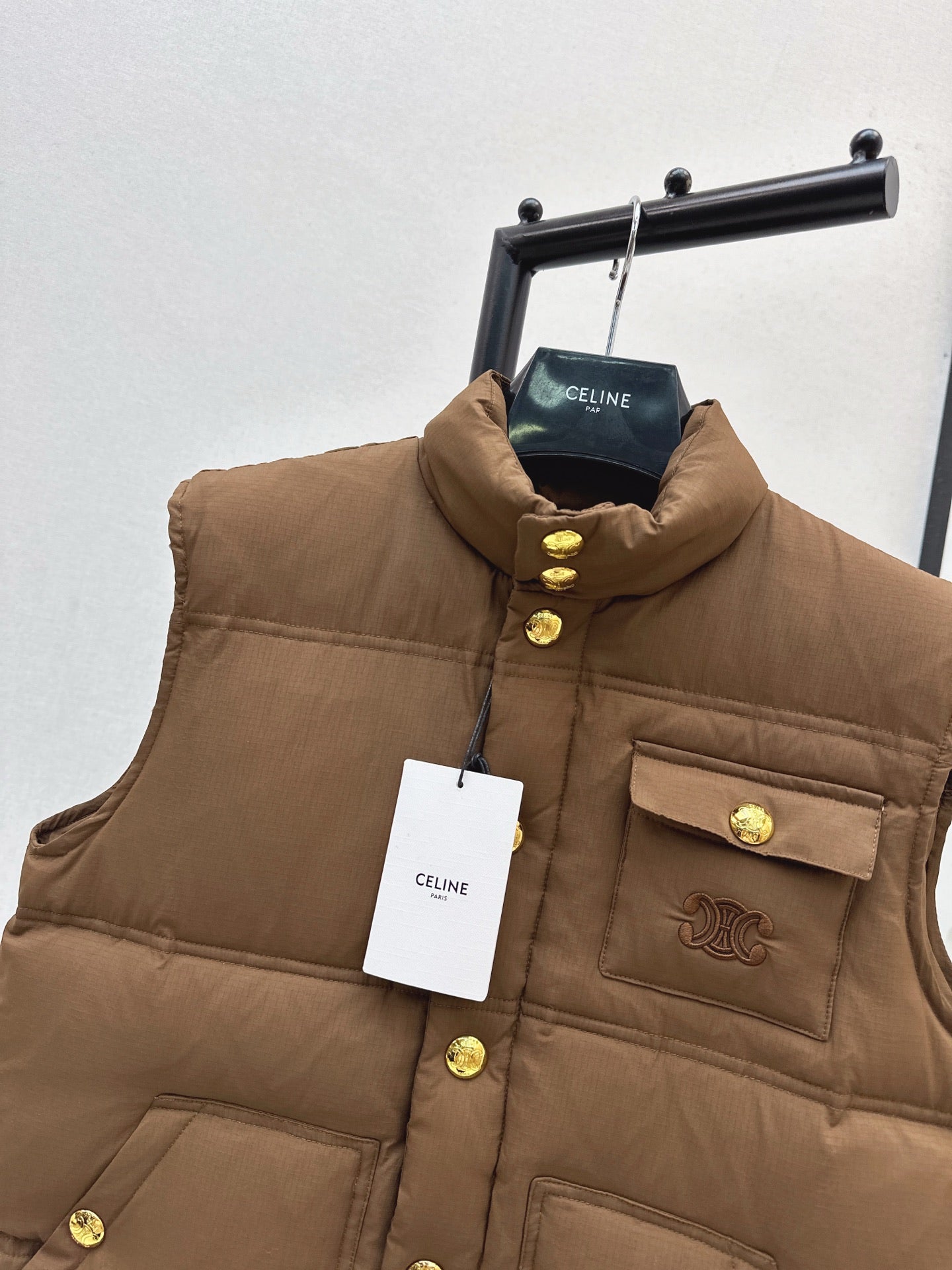 Ce 25 Stand-up collar down vest with embroidered pockets(KHAKI/BRWON/GREEN)