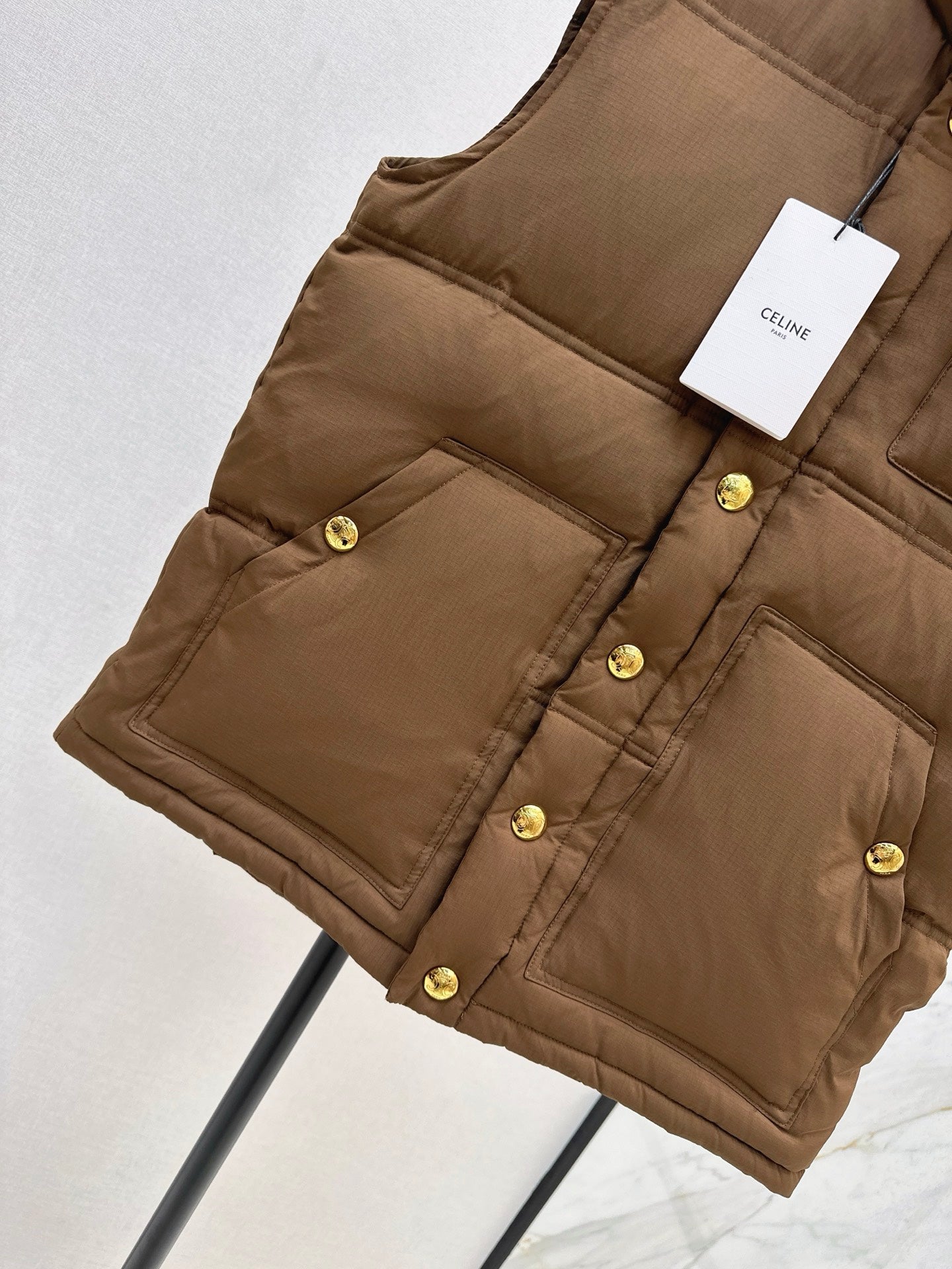 Ce 25 Stand-up collar down vest with embroidered pockets(KHAKI/BRWON/GREEN)