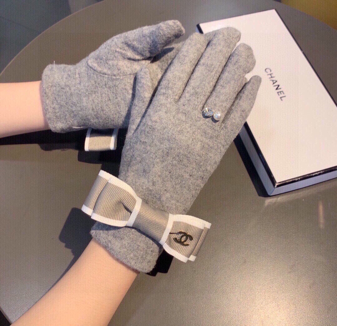 C 25 Bow wool gloves(BLACK/GRAY)