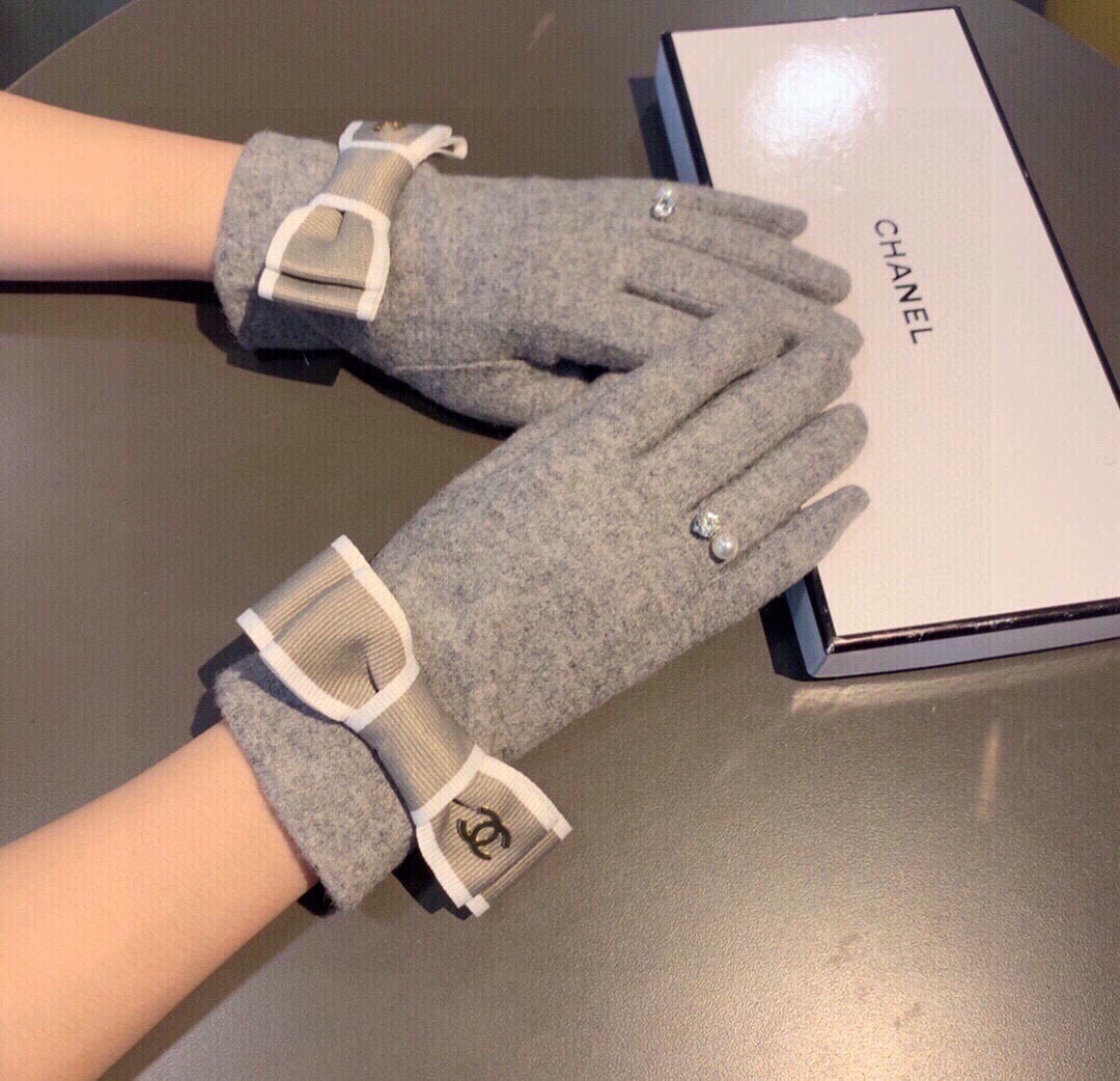 C 25 Bow wool gloves(BLACK/GRAY)