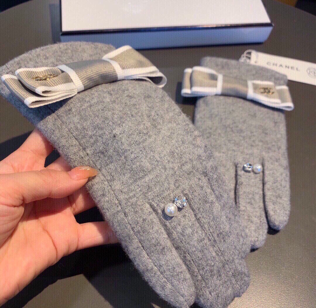 C 25 Bow wool gloves(BLACK/GRAY)