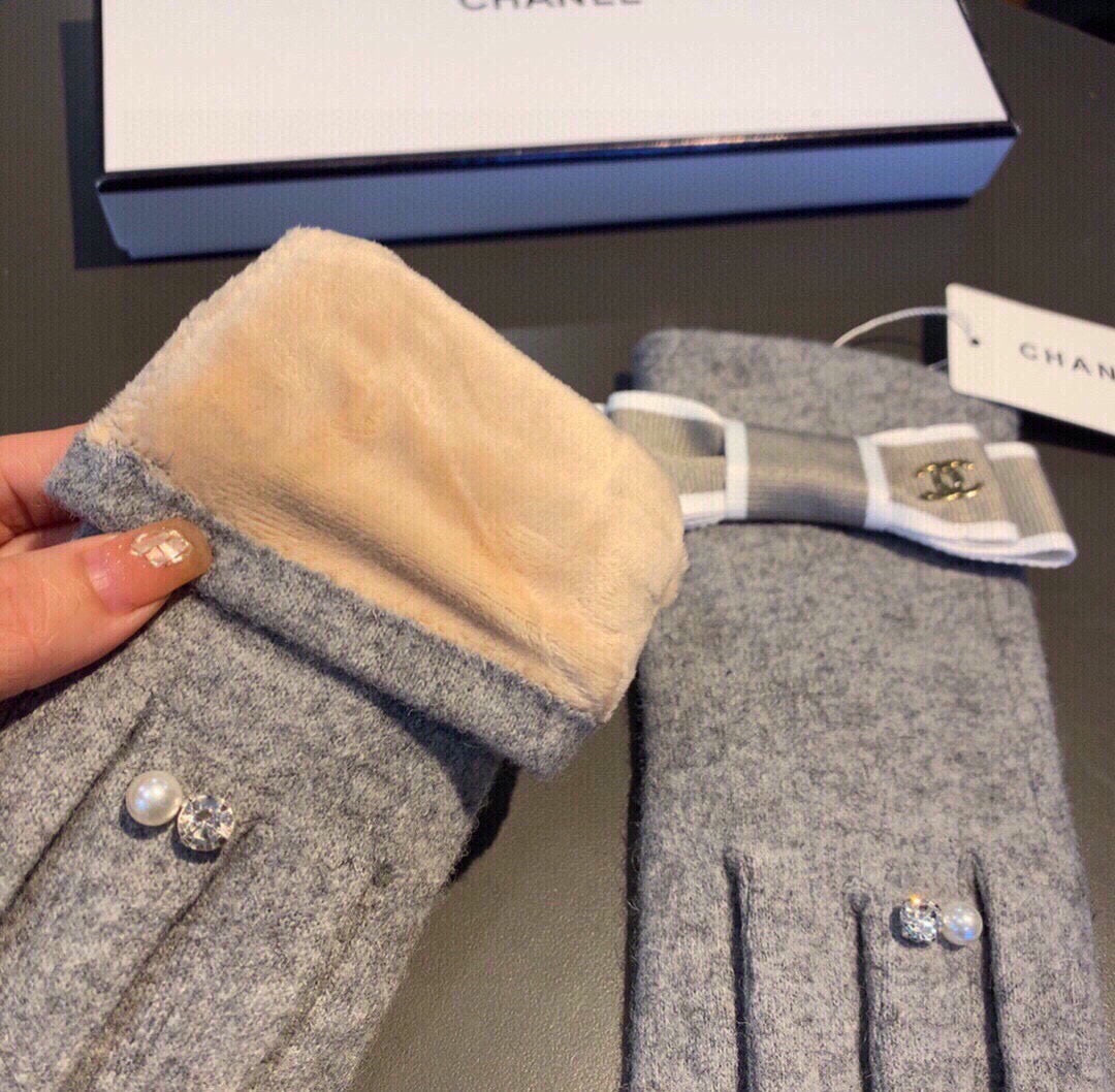 C 25 Bow wool gloves(BLACK/GRAY)